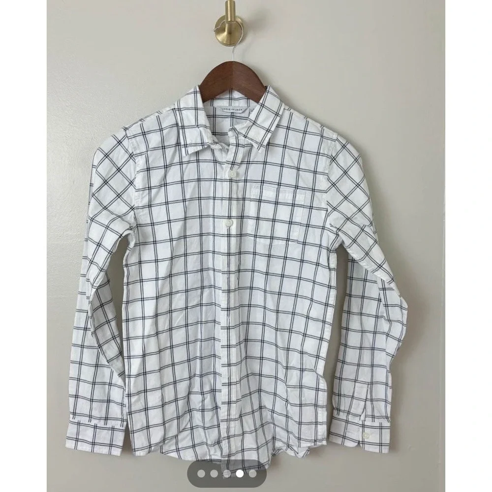 Janie and Jack Boys Button Down Shirt Boys 14 White Blue‎ Plaid Cotton Set Of 2